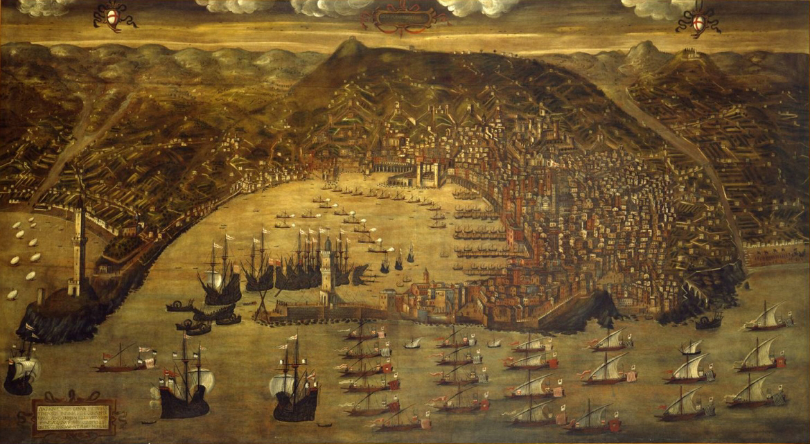 The port of Genoa in 1481. Some of the ships in this harbour would have been chartered by the Ravensburg Company.